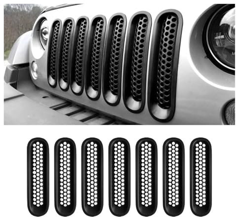 Griglia Accessori Esterni 7 Pezzi Auto Clip-in Griglia Anteriore Inserti In Rete Griglia Protezione Per Jeep Per Wrangler JK Per JKU 2007-2015 Griglia Radiatore(Nero opaco)