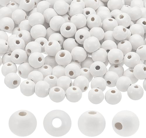PATIKIL 8mm Naturholzperlen, 200er Pack Holzperlen Runde lose Perlen Abstandshalterperlen für DIY Bastelschmuck Herstellung Heimdekoration, Weiß
