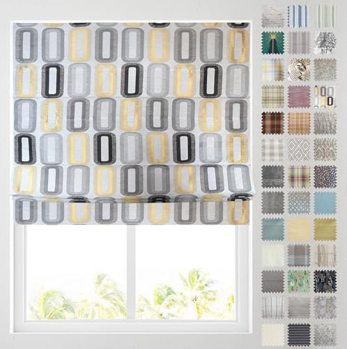 Barnes Blinds - Patterned Roman Blinds, Fully Lined, Custom Sizing Available - Durable Fittings Easy Fit (Grey Ochre Ellipse 122cm)