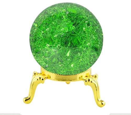 TMRBBesty Briefbeschwerer glaskugel - Größe 60 mm, Grüner Eisknack Ball mit Metall Ständer Zubehör, für Desktop,Zuhause Dekoration