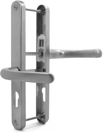 TSS UPVC Door Handles Set - Lever Offset Lever - 48mm / 87mm PZ (Centres) - 240mm Screw to Screw - Backplate 270mm X 32mm - Replacement UPVC Door Handles - PVC Door Handle (Silver)