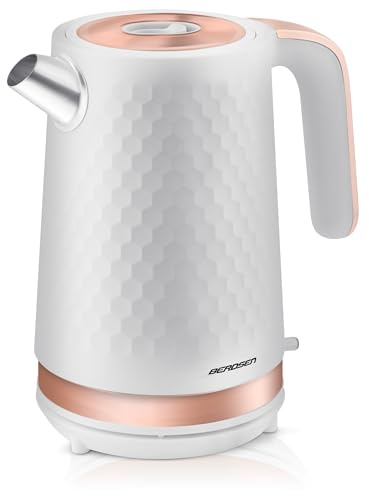 Berdsen Wasserkocher Mit Kalkfilter 1,7 L Fassungsvermögen 2200 Watt Pirouettenbasis Wasser Kocher Leise Weiß Gold Matt