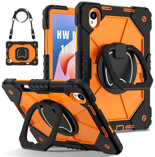 ERDARARIPRO Funda para tablet Huawei MatePad 11.5 S 2024, funda universal para niños con soporte para bolígrafo, asa, correa de hombro para niños, hombre, negro y naranja