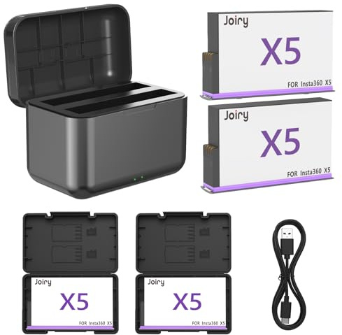 Joiry Insta 360 X5 Battery for Insta360 X5 3000mAh 2 Pack X5 Battery Case and Quick Charger X5 Battery Charger Battery Storage Box Design Compatible with Insta360 X5 Camera