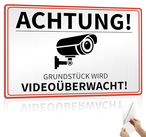 30x20cm Achtung Grundstück Wird Videoüberwachung Schild Aluminium | Videoüberwachung Privatgrundstück Schilder, Schilder Kameraüberwachung mit UV-Schutz für den Außenbereich
