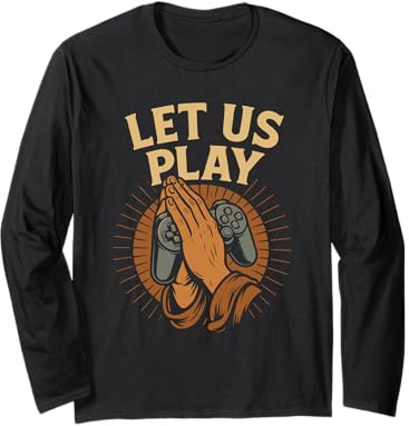 Lustiger Gamer Gebetshände Controller Retro Videospiel Humor Langarmshirt