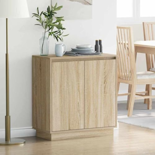Hoopleep Modern Sonoma Oak Sideboard Cabinet, 71x34.5x75 cm, Wood-Based Material, with 2 Doors & LED Strip Lights, for Living Room, Dining Room, or Bedroom Storage, Easy Assembly