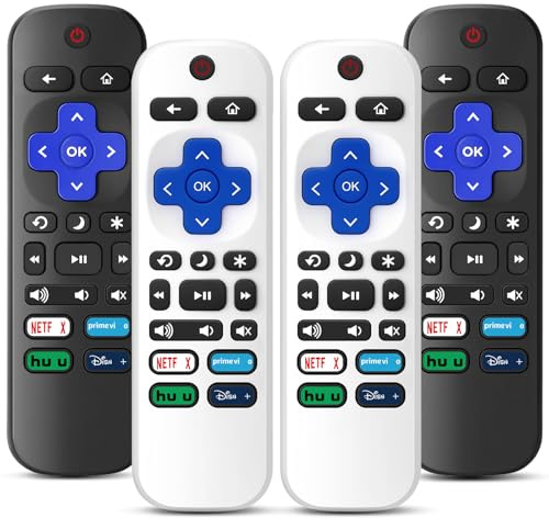 (4 Stück) Ersatzfernbedienung nur für Roku TV, kompatibel mit allen TCL/Hisense/Onn/Sharp/Philips / (nicht für Roku Stick, Box oder Lautsprecher) (Obsidian Black & Glacier White)
