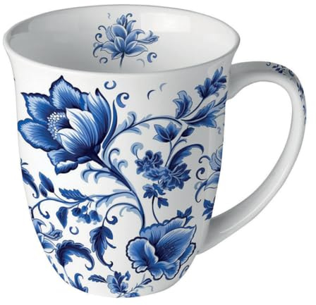 Ambiente Mug fleurs bleues en porcelaine fine 400 ml