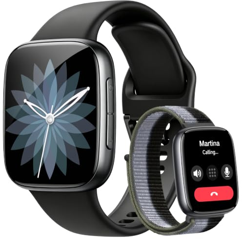 Smartwatch Damen Herren, 1,85″ AMOLED Touchscreen, Fitness Tracker mit Bluetooth Anrufen & KI, Herzfrequenz, SpO2, Schlaf- & Frauenzyklus-Tracking, 100+ Sportmodi, 3ATM Wasserdicht für iOS & Android