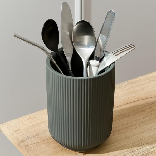 15.8 cm (H) Utensil Holder for Kitchen Counter, Nordic Minimalist Style Cooking Utensil Holder and Crock Home Kitchen Decor, Ceramic Utensil Organizer for Spatula, Ladle, Eggbeater, Rolling Pin- Grey