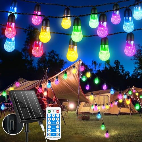 GCMacau Solar Lichterkette Aussen, 18M 50 LED Lichterkette Außen Solar, 8 Modi, IP65 Wasserdicht Kristall Kugeln, Lichterkette Außen Deko für Balkon Garten Terrassen Party(Warmweiß+Bunt)