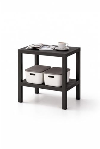 sugodesign OMBEG 2-stöckiger Mehrzweck-Beistelltisch, Nachttisch, Rechteckig, Wasserfester Kunststoff, Tragkraft 10 kg pro Boden, für Bad, Küche, Balkon, Schlafzimmer (schwarz)