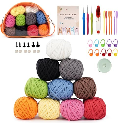 LetCart 36 Stück Häkelnadel Set, Häkelset für Anfänger, 3 Stück Häkeln, Tragbar Häkelnadel Set mit 10 Wolle, Tasche, Häkelzubehör, für Anfänger und Erwachsene, Reise-Häkelbedarf (Einfarbig)
