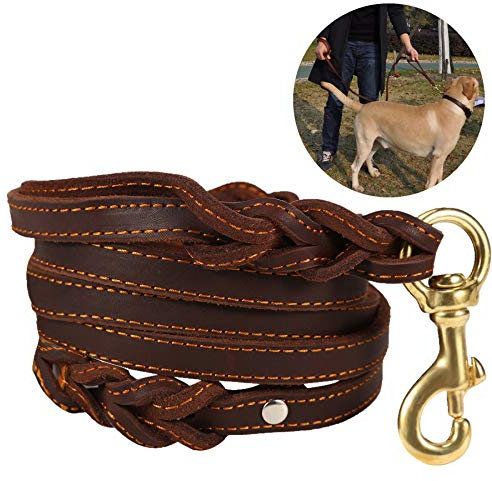 JYHY Hundeleine aus Leder mit doppeltem Griff – 1,8 m lang und 1,6 cm breit, geflochtenes Echtleder für große mittelgroße und kleine Hunde zum Training und Spazierengehen