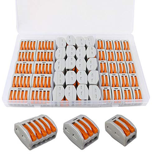 QitinDasen 50Pcs Leva-Dado Cavo Connettori Set, Connettore Conduttore Compatto, Morsettiera Cavo Connettore Molla Rapido (KV222-412, KV222-413, KV222-415)