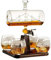 1000ML Whiskey Karaffe Schiff Anzug, Mit 4 Whiskeygläser Und Holzständer, 100% Bleifreies Glas, Perfekte Geschenke Set Für Alkohol, Scotch, Bourbon, Vodka