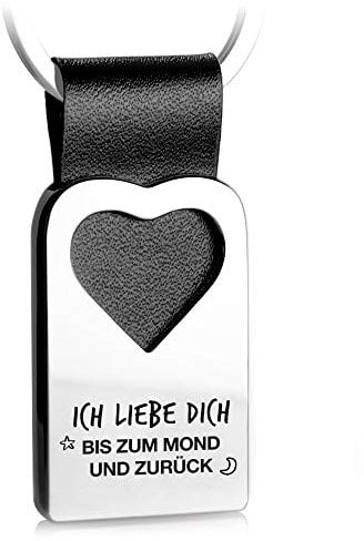 FABACH Herz Schlüsselanhänger mit Gravur aus Leder - Glücksbringer Anhänger für Ihren Lieblingsmensch - Ich liebe dich bis zum Mond und zurück