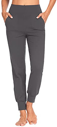 MOVE BEYOND Butterweiche Jogginghose Damen Yogahose Hoher Bund Sporthose Lang Trainingshose mit 4 Taschen, Grau, S
