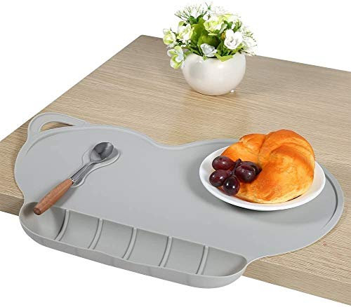 BETOY Kinder-Platzdeckchen, rutschfeste Baby-Essmatte mit Silikonabsaugung, Tragbare, zusammenklappbare, personalisierte Tischsets für Kinder (grau)