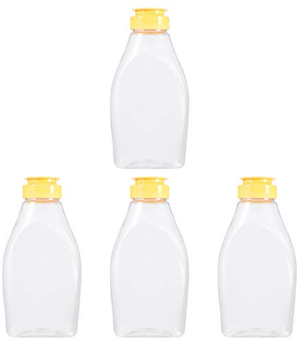 UPKOCH 4 tarros de plástico para miel y miel, frascos de plástico para condimentos, con tapa, pequeño recipiente para miel para tienda, cafetería, cocina, hogar (500 g de capacidad)