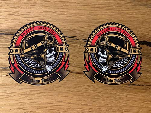 24/7stickers MG385 / 2X Outlaw Racer Aufkleber Motorrad Sticker 1% Lone Wolf No Club Biker Custom Chopper Bobber Cafe Racer V2