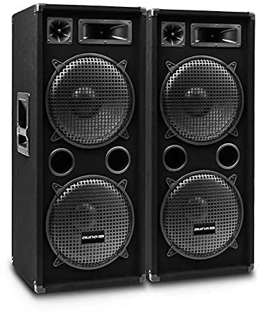 auna Pro PW – Altavoces pasivos de PA, Lote de 2 Altavoces, diseño de 3 vías, Tonos Graves, Medios y Agudos, 2 subwoofer de 38 cm (15), Potencia de 750 W RMS / 1500 W MAX, Negro
