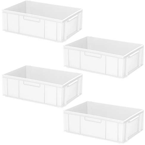 4 Eurobehälter mit 2 Griffleisten, LxBxH 600x400x220 mm, weiß