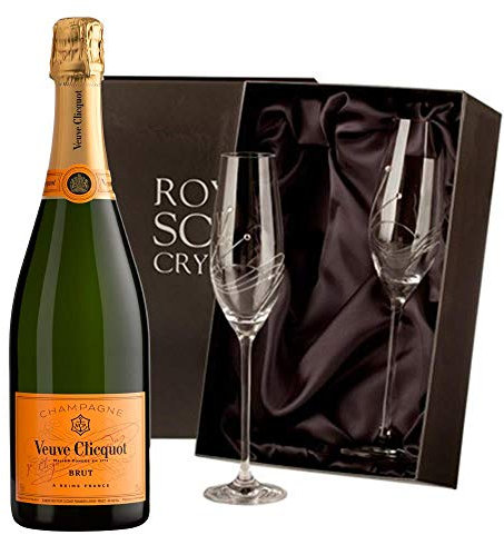 Veuve Clicquot Brut Champagne with 2 Royal Scot Diamante Flutes 75cl 12.5% abv