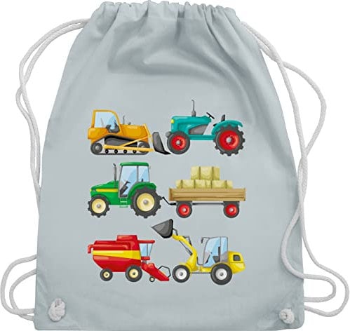 Shirtracer Turnbeutel Rucksack - Kinder Traktor Bagger und Co. - Traktoren - Unisize - Pastell Blau - turn beutel kita tasche stoffbeutel kordelzug junge sportsack mädchen sportbeutel turnsackerl
