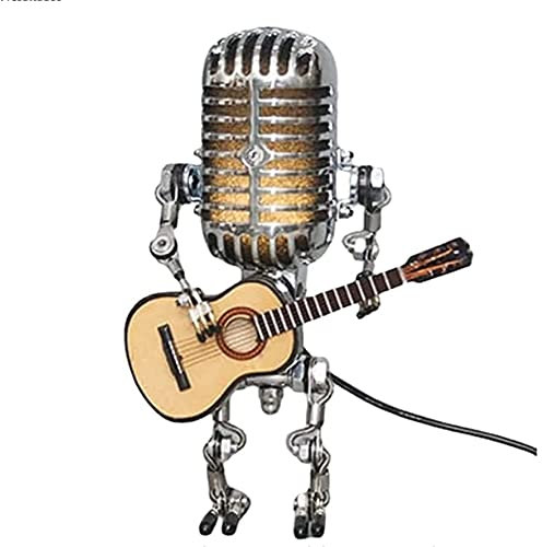Vintage Microphone Robot Desk Lamp Steampunk Vintage Microphone Robot lamp Fully Stepless Dimmable Nightstand Desk Lamp for Bedroom Microphone Robot Desk Lamp