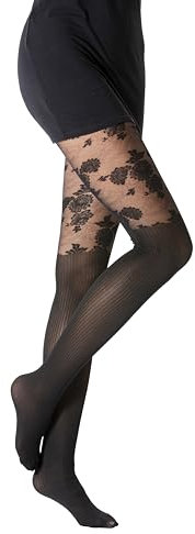 Gi&Gi Collant Donna con Design a Cuore, Calze Eleganti in Nylon, Nero, Motivo Mock Over-Knee (IT, Testo, L, XL, Regular, Regular, Nero con disegno fiore)