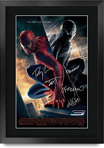 HWC Trading Spider-Man 3 Toby Maguire Geschenke Geduckter Poster Signiertes Autogramm Foto für Fans von Film Memorabilien - A3 Gerahmt