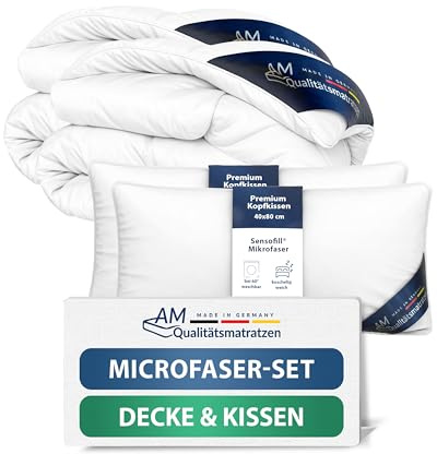 DormiGood Premium Ganzjahres Bettdecke 155x220 Set mit Kissen 40x80 2er - Made in Germany - Allergiker Bettdecke und Kissen Set 155x220 mit Mikrofaser Füllung - Oeko TEX zertfiziertes Bettzeug