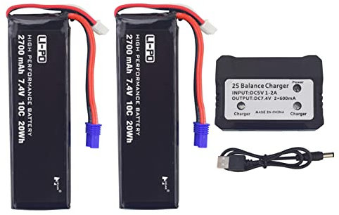 2PCS 7.4V 2700mAh EC2 Plug Batterie au Lithium & Chargeur 2 en 1 pour Hubsan H501S H501A H501C H501M H501S Pro H501S W Photographie Aérienne Quadcopter RC Drone Batterie Pièces De Rechange
