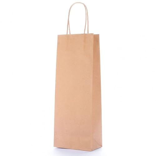 Buste Shopper Avana per Vino con Manico, Sacchetti in Carta Kraft per Bottiglie 14x8x40cm (250)
