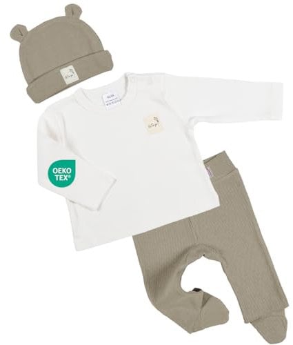 Clinotest 3tlg Babykleidung Set für Mädchen und Jungen, Mütze/Shirt/Hose, in verschiedenen Farben (Grau, 62/68)
