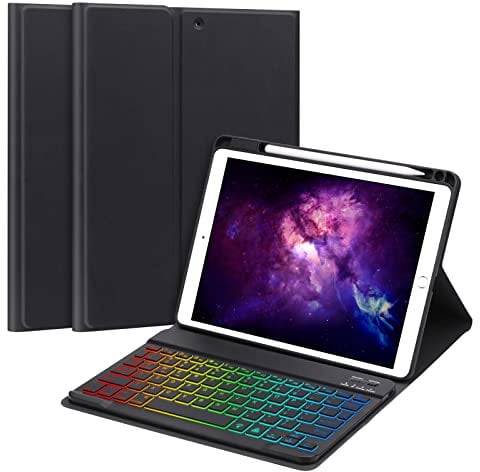 GOKOCO iPad 10.2 Inch Backlit Keyboard Case,Anti-slip Slim Protective Case with Pen Holder,Detachable Wireless Backlit UK Layout Keyboard Case for iPad 9th Gen(2021)/8th Gen(2020)/7th Gen(2019)-Black