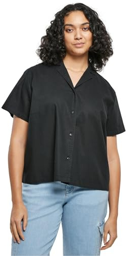Urban Classics Damen Hemd Ladies Linen Mixed Resort Shirt Black XS