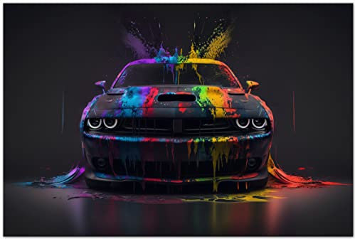 Printonia Bild auf Leinwand 120 x 80cm Dodge Challenger Art Auto Muscle Car Automobil Bilder Dekoration Wandbild Kunstdruck