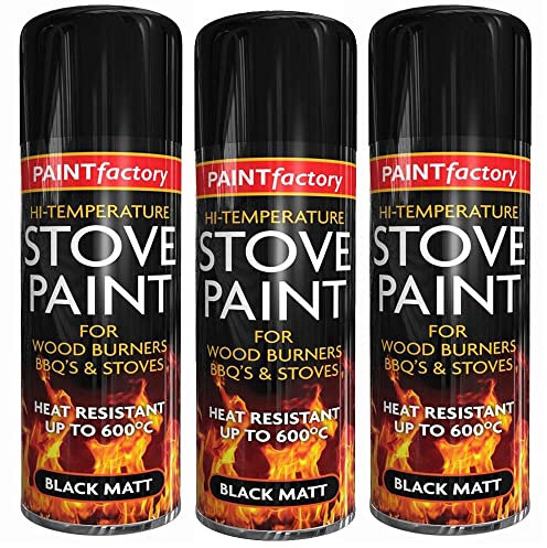 ARUUJ - Black Matt Stove Spray 400ML, For Wood, Burner, BBQs Grill Stoves, Heat Resistant Stove Paint, Engine Exhaust Adhesion Up To 600°C, Non Cracking, Quick Drying, Long Lasting Sprays (1)