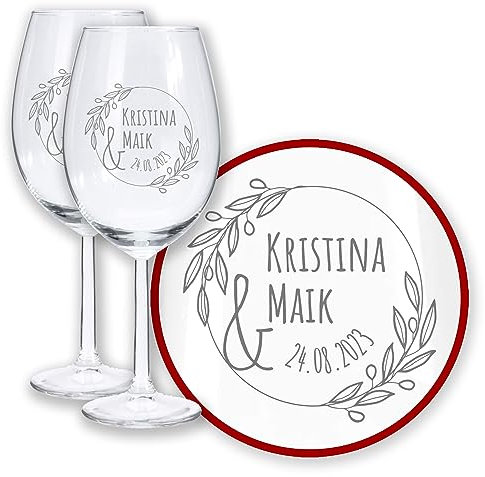 LALALO Hochzeit Weingläser Geschenk-Set mit Gravur: Wein, Brautpaar Präsent & Deko zum Hochzeitstag – Weinglas personalisiert als Hochzeitsgeschenk.