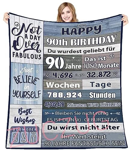 ZUCZUG Kuscheldecke Flauschige Partyzubehör Dekorationen zum 90. Geburtstag für Frauen männer, Happy 90th Birthday Geschenke, Geschenke Decke zum 90. Geburtstag, Frauen, Mutter, Oma