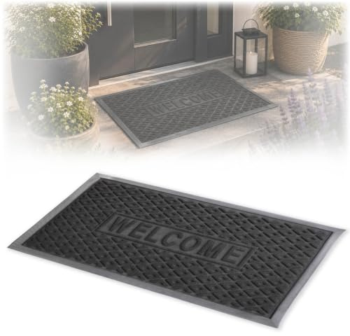 KADAX Fußmatte, Eingangsmatte aus robusten Polyester mit Gummiseite, Wiederstandfähige Schmutzfangmatte in 6 verschiedenen Mustern zur Wahl, Türmatte (Rechteckig 75x45cm, Anthrazit)