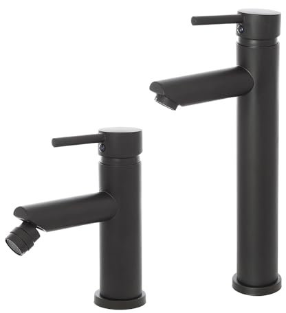 Set miscelatori lavabo alto e bidet nero opaco con piletta click clack | York