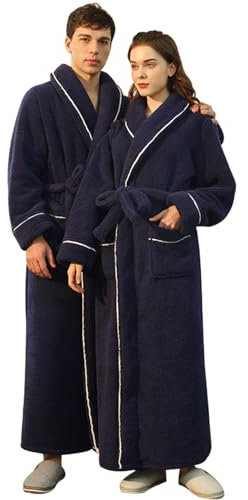 XHDZSW Vestaglia Uomo Pile Invernale Donna Lunga Accappatoio, Vestaglia da Invernale in Pile, Caldo Spessa Felpa Abito Lungo Vestaglie Abito Robe Sleepwear (Blu Navy,XL)