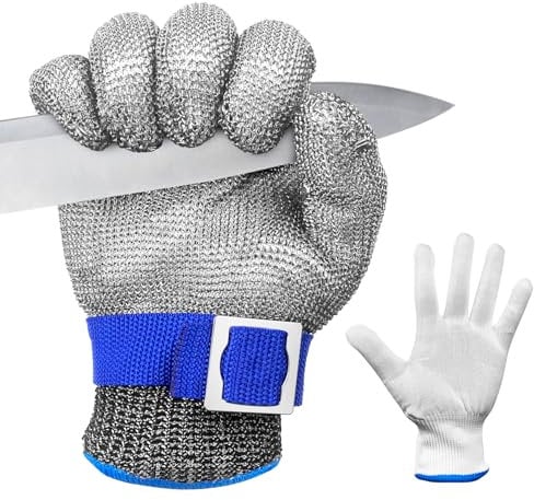 Brevanza guanti antitaglio cucina, guanti da lavoro antitaglio livello 9, guanti anti taglio per alimenti, guanto anti-taglio inossidabile, guanti resistenti al taglio per sbucciare ostrici (L)