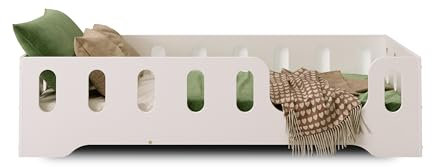 smartwood TILA 2P Kinderbett 80x190 mit Lattenrost und Rausfallschutz - Holz Kinderbett für Jungen & Mädchen, vielseitiges Montessori Bett mit Rausfallschutz und Lattenrost 190x80 cm - Weiß