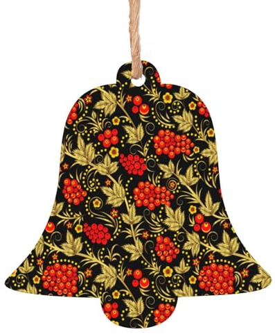 Weihnachtsschmuck, Holz-Weihnachtsbaumschmuck, Heim-Kamin-Hängeanhänger, 4 Stück, traditionelles Russisches Khokhloma