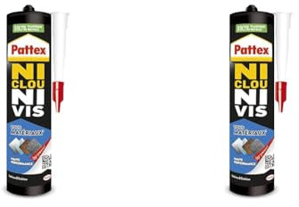 Pattex Ni Clou Ni Vis Résiste à L’eau, Tous Matériaux Intérieur & Extérieur, colle de fixation, colle forte tous supports, mastic blanc, cartouche de 450 g (Lot de 2)
